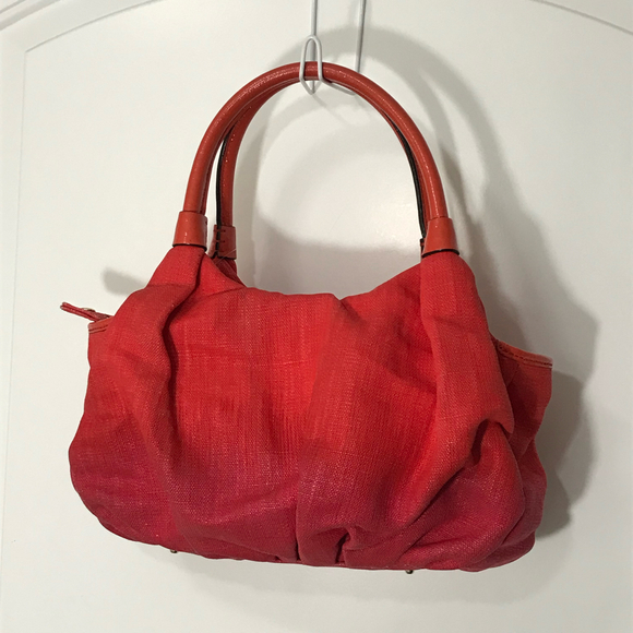 Kate Spade NY Red Ombre Fade Canvas Satchel Shoulder Bag with Pink Lining EUC - Picture 2 of 10